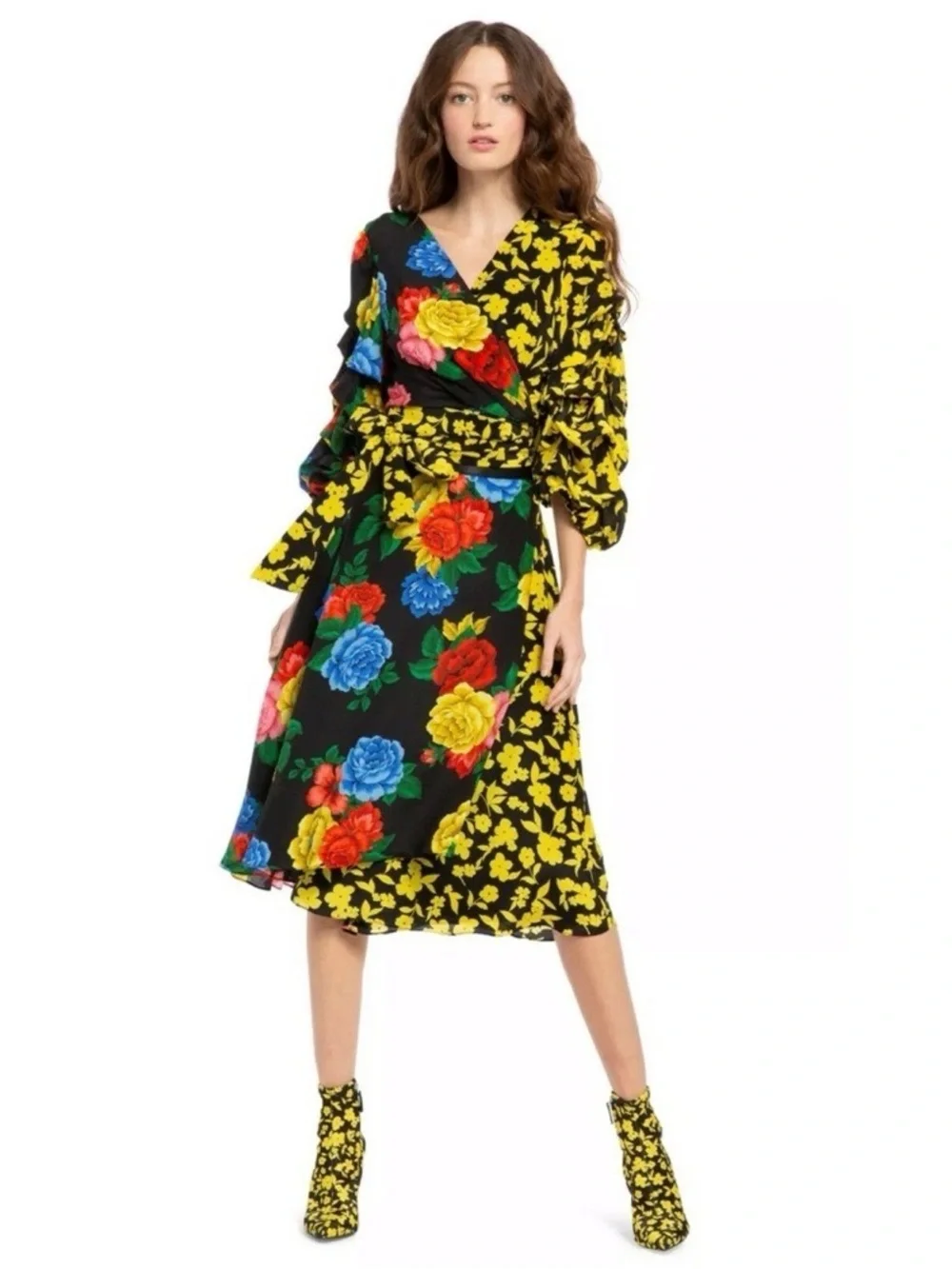 NWT $395 Alice + Olivia Nanette Silk Wrap Midi Floral Skirt
